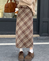Boogzel Apparel Coffee Cream Plaid Midi Skirt, view 3