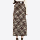 Boogzel Apparel Coffee Cream Plaid Midi Skirt, view 4