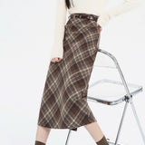 Boogzel Apparel Coffee Cream Plaid Midi Skirt, view 5
