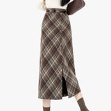 Boogzel Apparel Coffee Cream Plaid Midi Skirt, view 6
