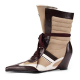 Boogzel Apparel Coffee & Cream Pointed Toe Wedge Boots, view 3