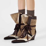 Boogzel Apparel Coffee & Cream Pointed Toe Wedge Boots, view 5