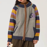 Boogzel Apparel Colorful Striped Indie Kid Zip Sweater, view 2