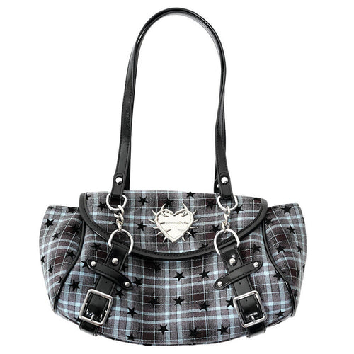 Boogzel Apparel Come As You Are Spiked Heart Plaid Shoulder Bag