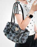 Boogzel Apparel Come As You Are Spiked Heart Plaid Shoulder Bag, view 3