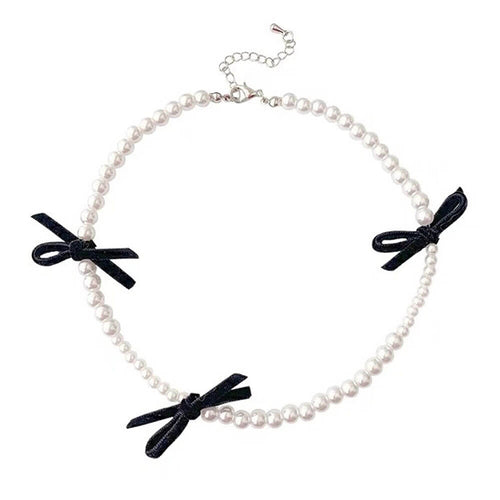 Boogzel Apparel Coquette Aeshetic Pearl Bow Choker