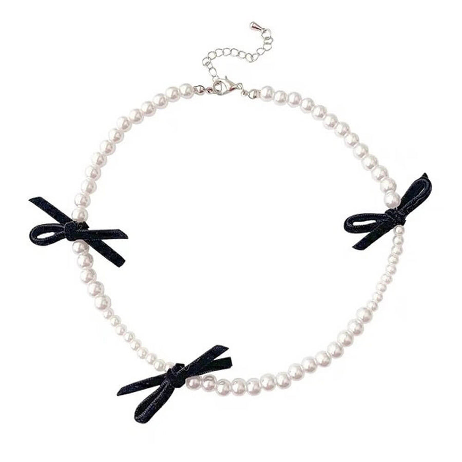 Boogzel Apparel Coquette Aeshetic Pearl Bow Choker