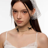 Boogzel Apparel Coquette Aeshetic Pearl Bow Choker, view 4