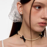 Boogzel Apparel Coquette Aeshetic Pearl Bow Choker, view 5