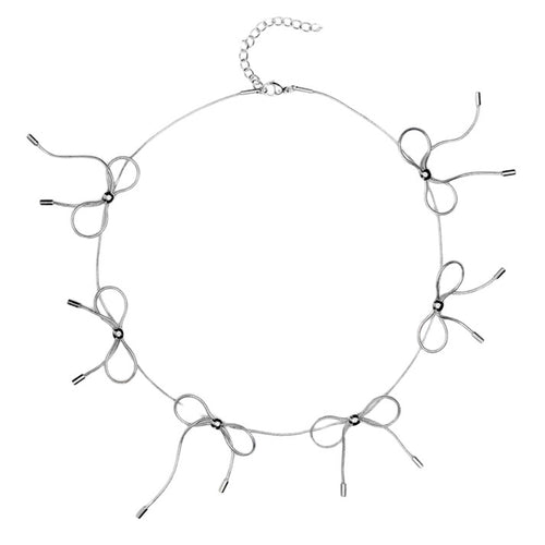 Boogzel Apparel Coquette Aesthetic Silver Bows Choker