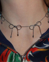 Boogzel Apparel Coquette Aesthetic Silver Bows Choker, view 2