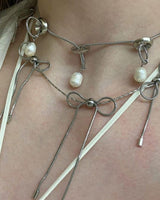 Boogzel Apparel Coquette Aesthetic Silver Bows Choker, view 3