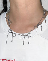 Boogzel Apparel Coquette Aesthetic Silver Bows Choker, view 4