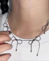 Boogzel Apparel Coquette Aesthetic Silver Bows Choker, view 5