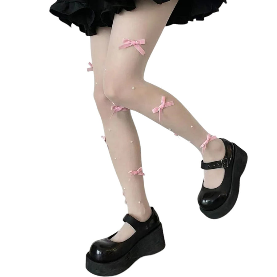 Boogzel Apparel Coquette Aesthetic Velvet Bow Tights