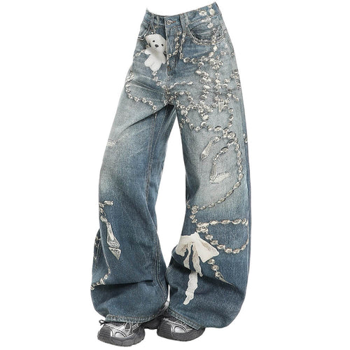 Boogzel Apparel Coquette Bow Chain Print Jeans