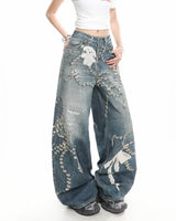 Boogzel Apparel Coquette Bow Chain Print Jeans, view 3