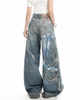 Boogzel Apparel Coquette Bow Chain Print Jeans, view 4