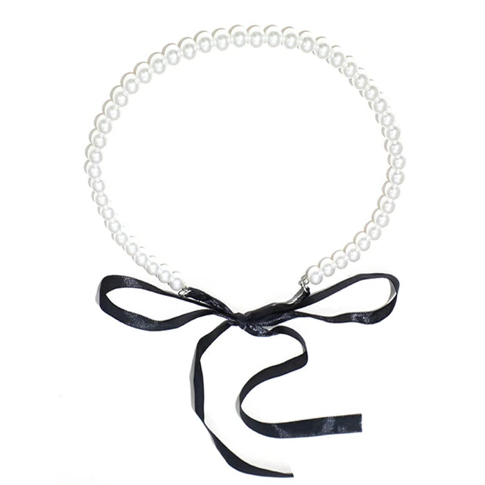 Boogzel Apparel Coquette Bow Pearl Necklace
