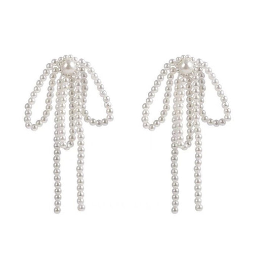 Boogzel Apparel Coquette Bow Pearl Tassel Earrings