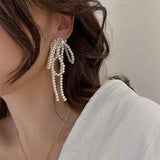 Boogzel Apparel Coquette Bow Pearl Tassel Earrings, view 2