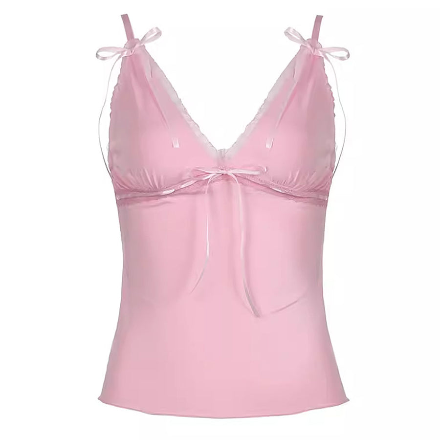 Boogzel Apparel Coquette Girl Pink Bow Lace Top