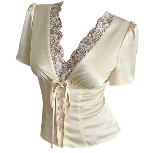 Boogzel Apparel Coquette Girl Satin Lace Blouse