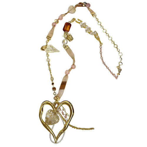 Boogzel Apparel Coquette Heart Charm Beaded Necklace