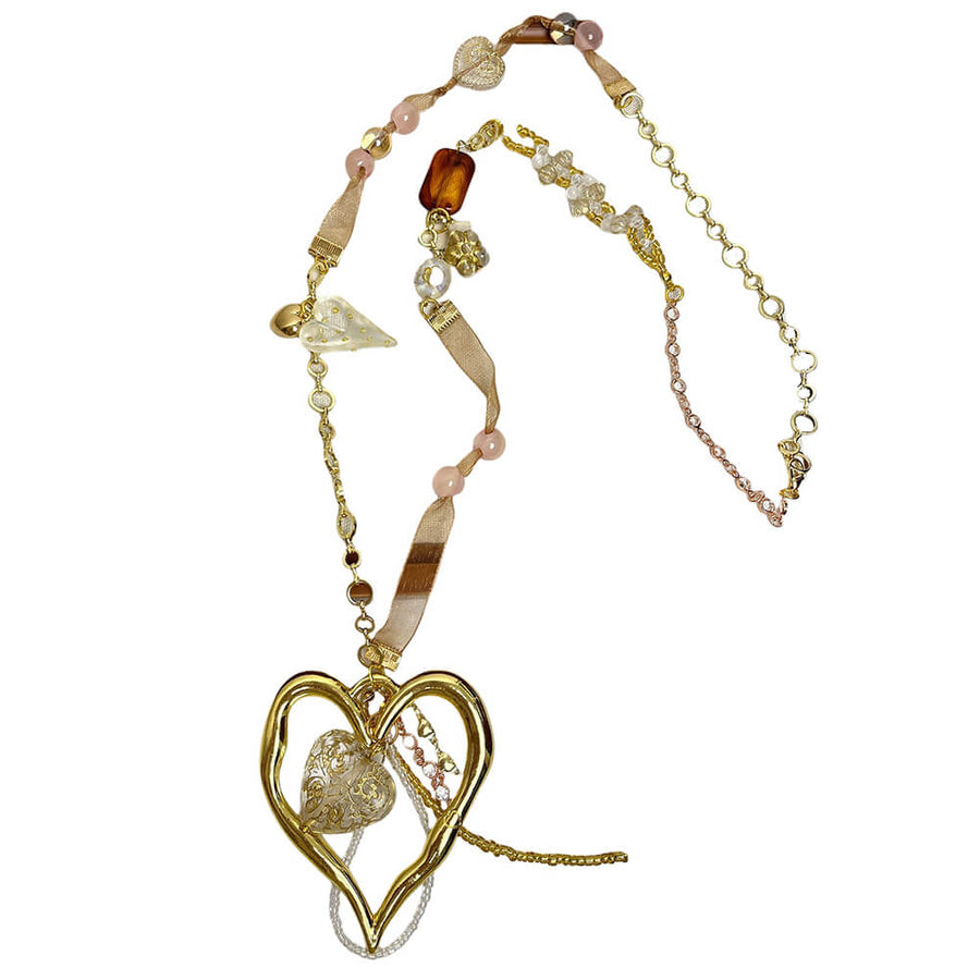 Boogzel Apparel Coquette Heart Charm Beaded Necklace
