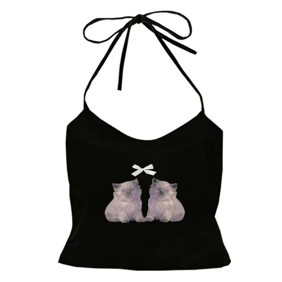 Boogzel Apparel Coquette Kitten Y2K Halter Top