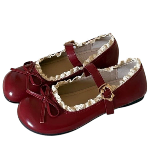 Boogzel Apparel Coquette Lace Trim Mary Jane Flats