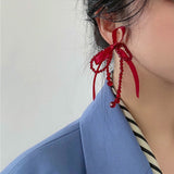 Boogzel Apparel Coquette Red Bow Earrings, view 2