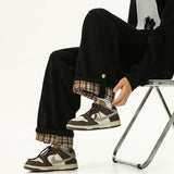 Boogzel Apparel Cord Wide-Leg Pants with Plaid Cuffs, view 3