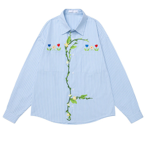 Boogzel Apparel Cottage Garden Floral Embroidered Button Up Shirt
