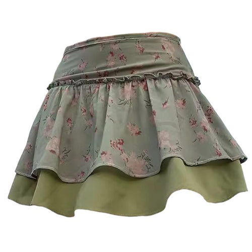 Boogzel Apparel Cottagecore Aesthetic Green Floral Skirt