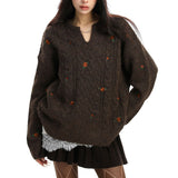 Boogzel Apparel Cottagecore Cable Knit Rose Sweater, view 2