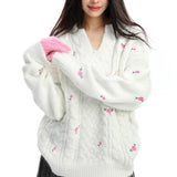 Boogzel Apparel Cottagecore Cable Knit Rose Sweater, view 3
