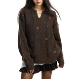 Boogzel Apparel Cottagecore Cable Knit Rose Sweater, view 5
