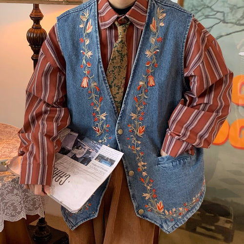 Boogzel Apparel Cottagecore Embroidery Denim Vest