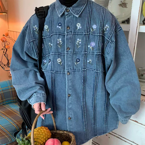 Boogzel Apparel Cottagecore Floral Embroidery Denim Jacket