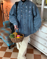 Boogzel Apparel Cottagecore Floral Embroidery Denim Jacket, view 5