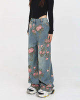 Boogzel Apparel Cottagecore Rose Print Wide Jeans, view 5