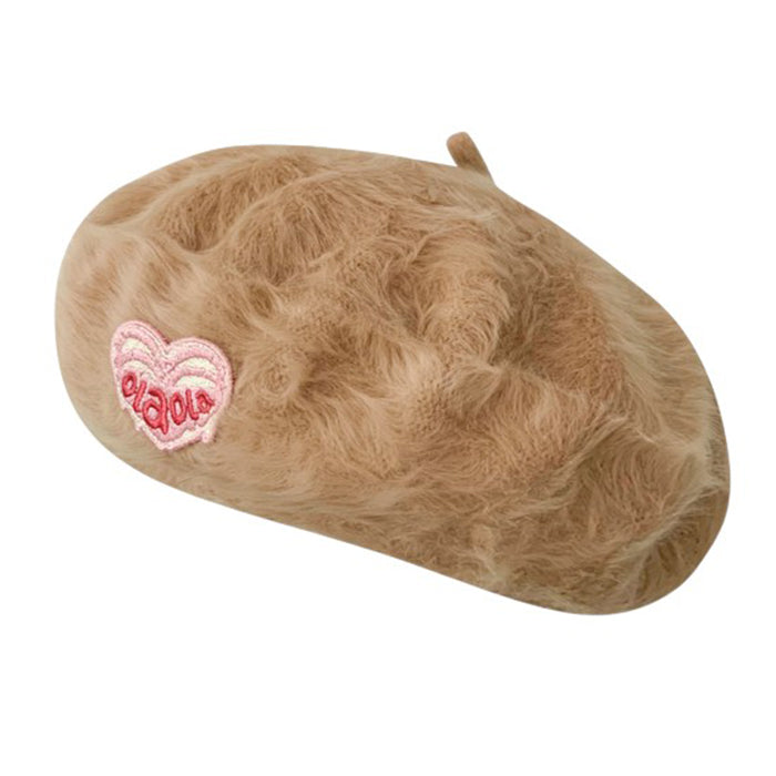 Boogzel Apparel Cotton Candy Fluffy Beret with Heart Patch