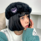 Boogzel Apparel Cotton Candy Fluffy Beret with Heart Patch, view 5