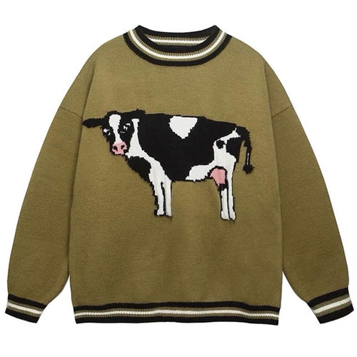 Boogzel Apparel Cow Print Knit Sweater