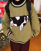 Boogzel Apparel Cow Print Knit Sweater, view 2