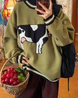 Boogzel Apparel Cow Print Knit Sweater, view 3