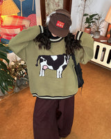 Boogzel Apparel Cow Print Knit Sweater, view 4