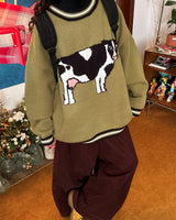 Boogzel Apparel Cow Print Knit Sweater, view 5