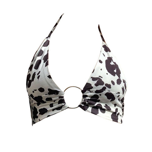 Boogzel Apparel Cow Print O-Ring Crop Top